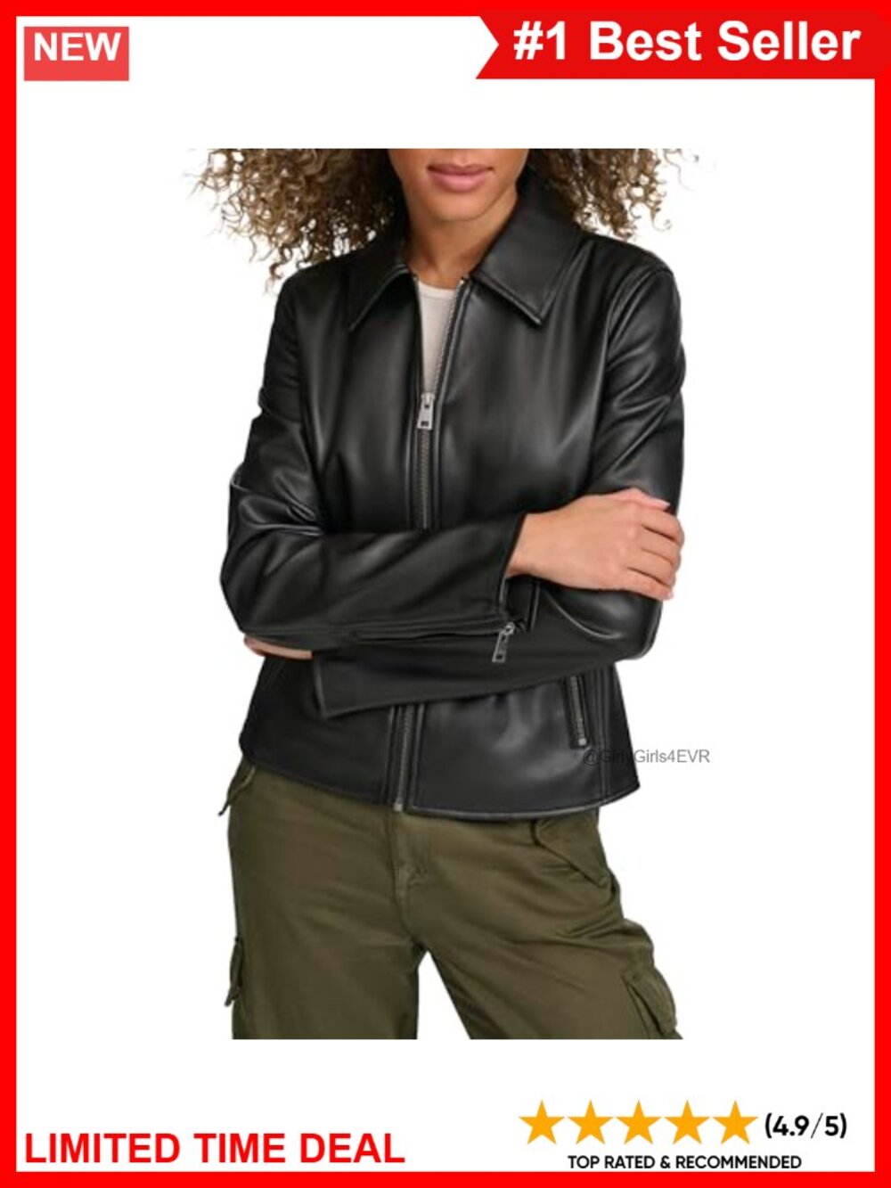 Faux Leather Laydown Collar Racer Jacket Coat Zip Front